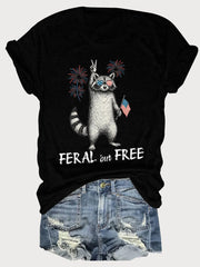 Feral But Free Flag Animal Squirrel Round Neck T-shirt