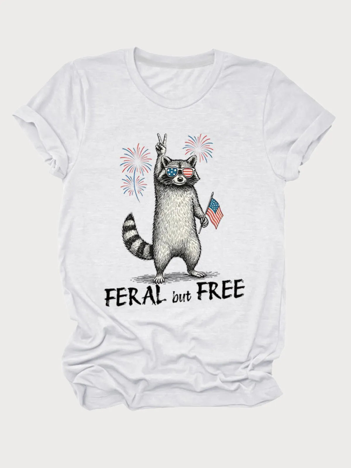 Feral But Free Flag Animal Squirrel Round Neck T-shirt