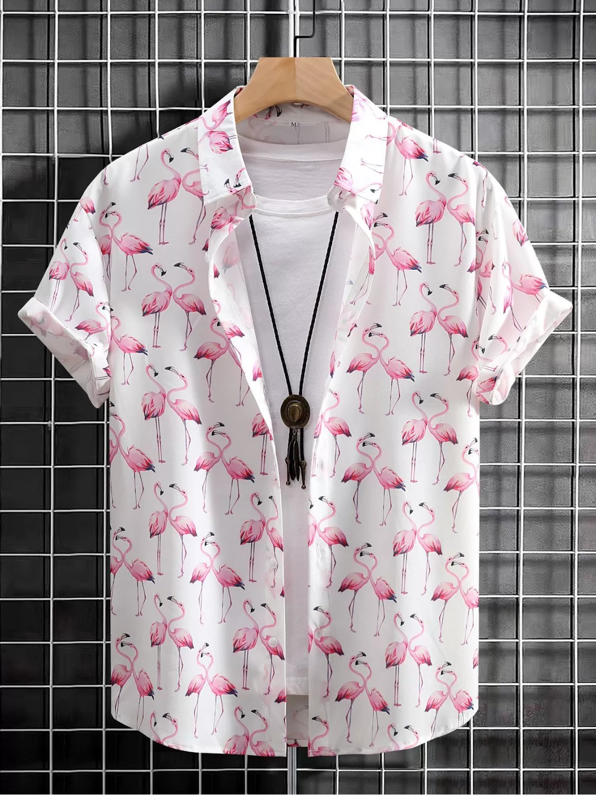 Flamingo Button Lapel Regular Short Sleeve Shirt