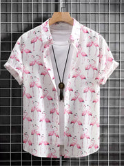 Flamingo Button Lapel Regular Short Sleeve Shirt
