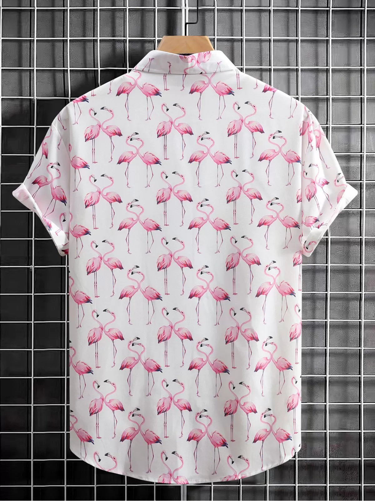 Flamingo Button Lapel Regular Short Sleeve Shirt
