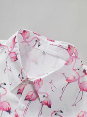 Flamingo Button Lapel Regular Short Sleeve Shirt