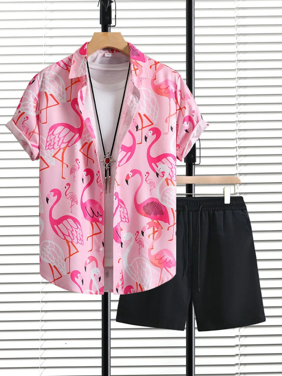 Flamingo Floral Summer Vacation Hawaii Shirts & Solid Shorts