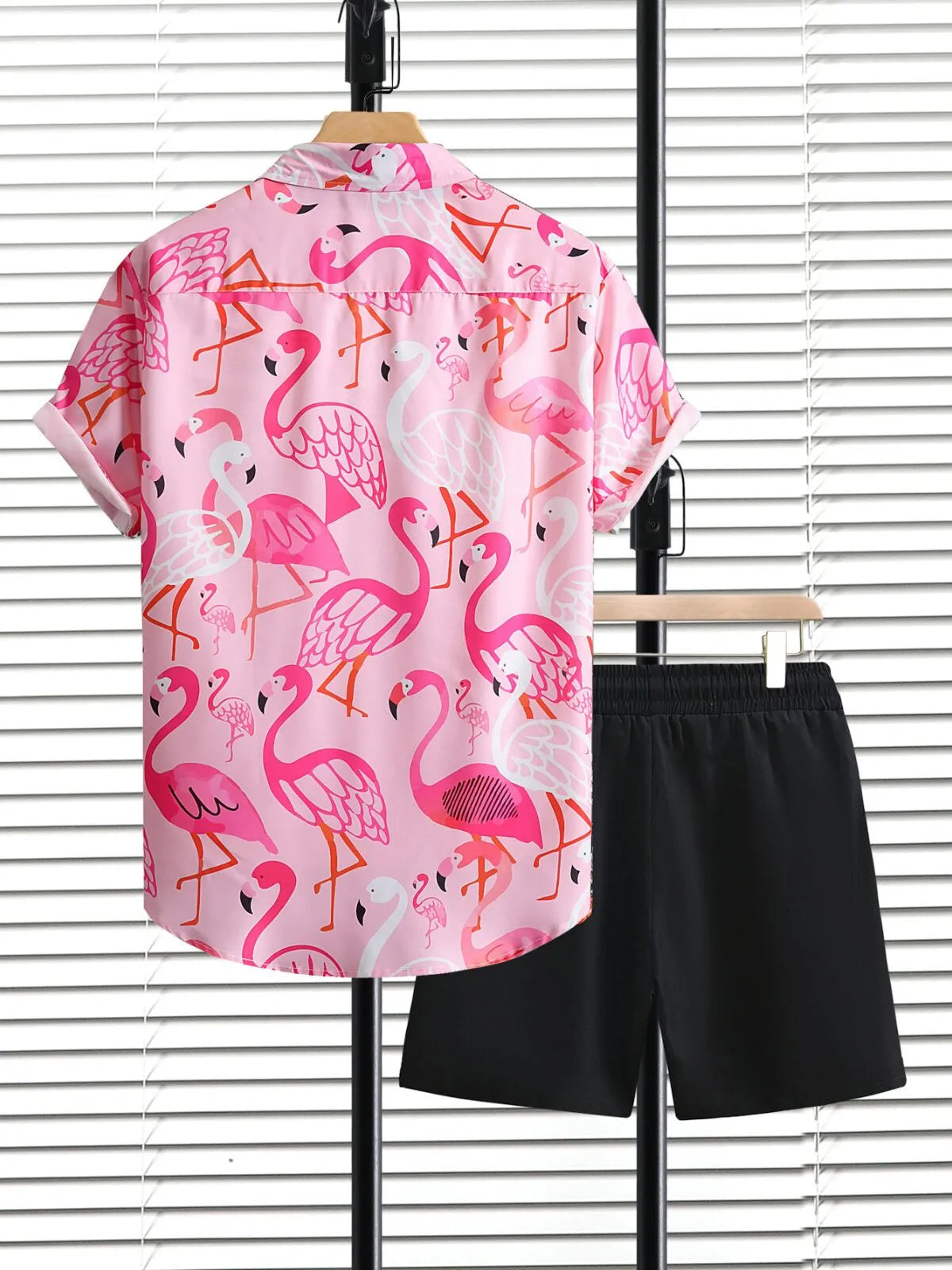 Flamingo Floral Summer Vacation Hawaii Shirts & Solid Shorts