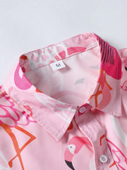 Flamingo Floral Summer Vacation Hawaii Shirts & Solid Shorts