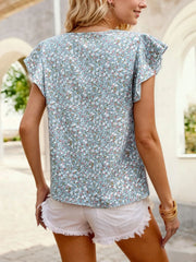 Floral Round Neck Short Sleeve Blouse