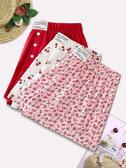 3-Pack Solid Cherry Ditsy Floral Woven Fabric Short Pajama Bottom