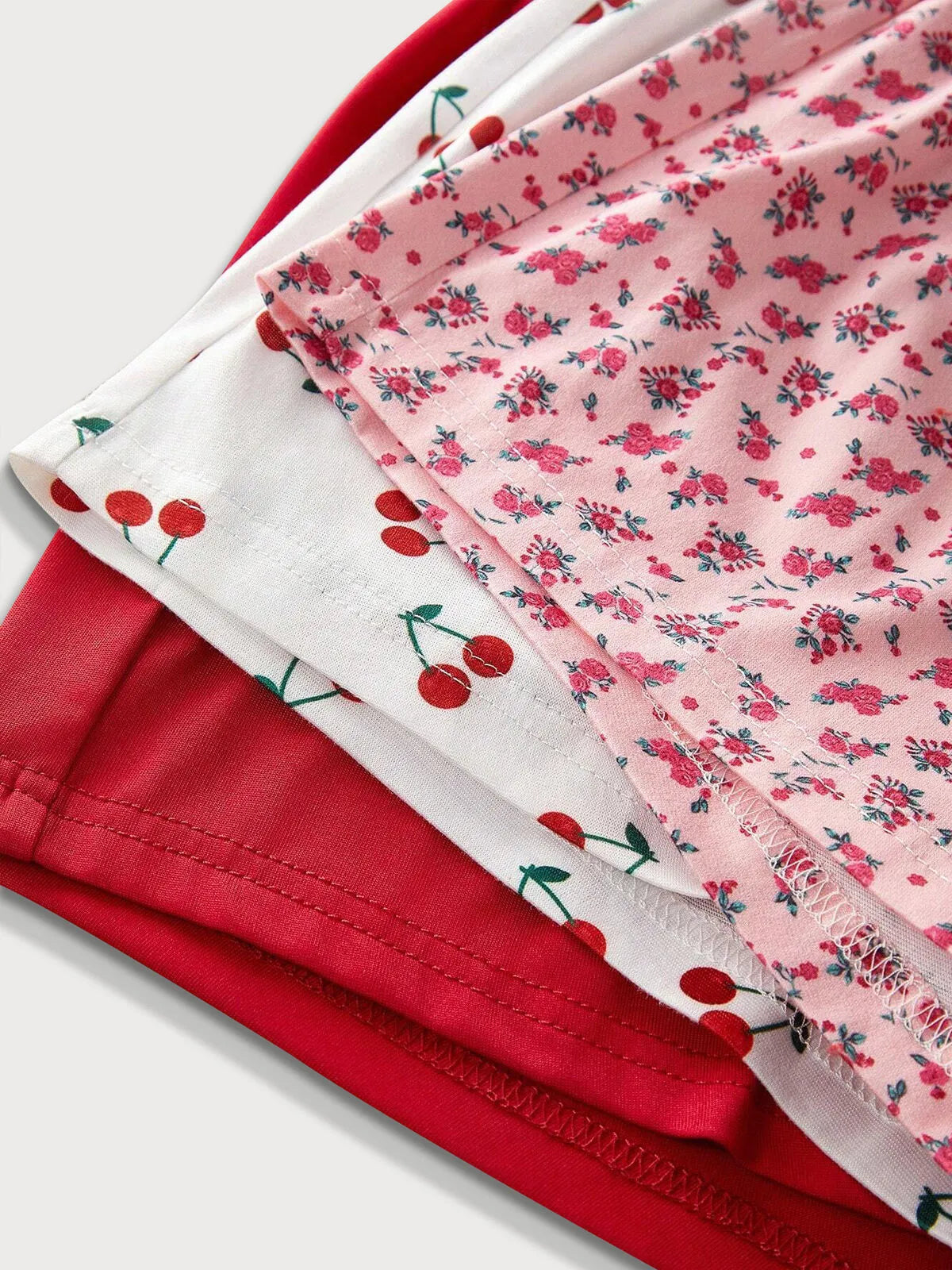 3-Pack Solid Cherry Ditsy Floral Woven Fabric Short Pajama Bottom