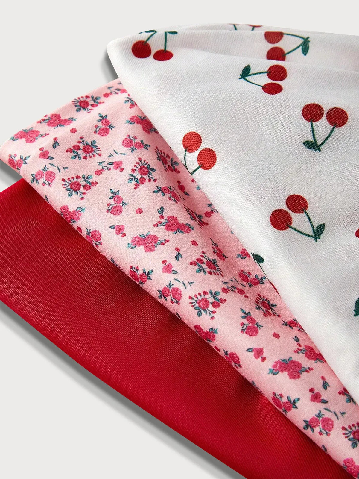 3-Pack Solid Cherry Ditsy Floral Woven Fabric Short Pajama Bottom