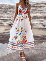 Floral Backless Spaghetti Strap A-line Dress