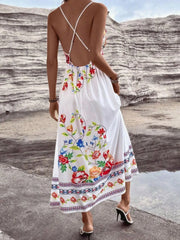 Floral Backless Spaghetti Strap A-line Dress