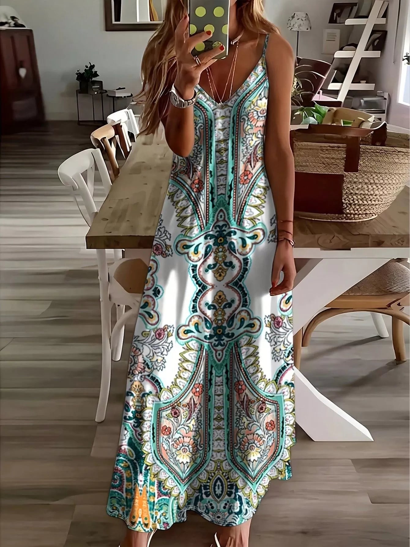 Floral Backless Spaghetti Strap A-line Dress