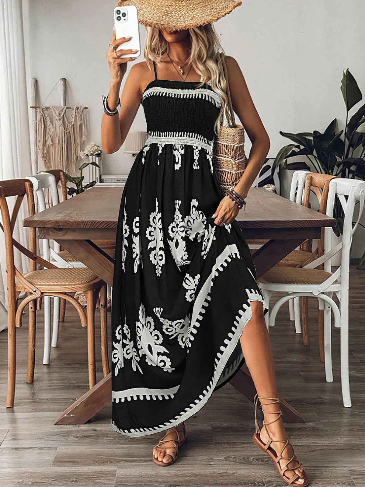 Graphic Backless Spaghetti Strap A-line Dress