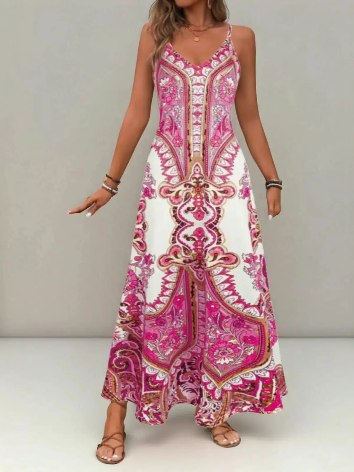 Floral Boho Backless Spaghetti Strap A-line Dress for Beach Holiday Vacation
