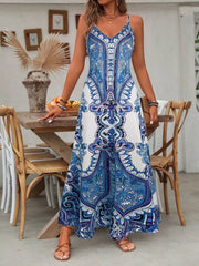 Floral Boho Backless Spaghetti Strap A-line Dress for Beach Holiday Vacation