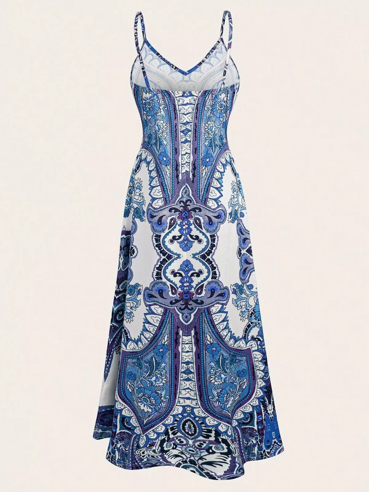 Floral Boho Backless Spaghetti Strap A-line Dress for Beach Holiday Vacation