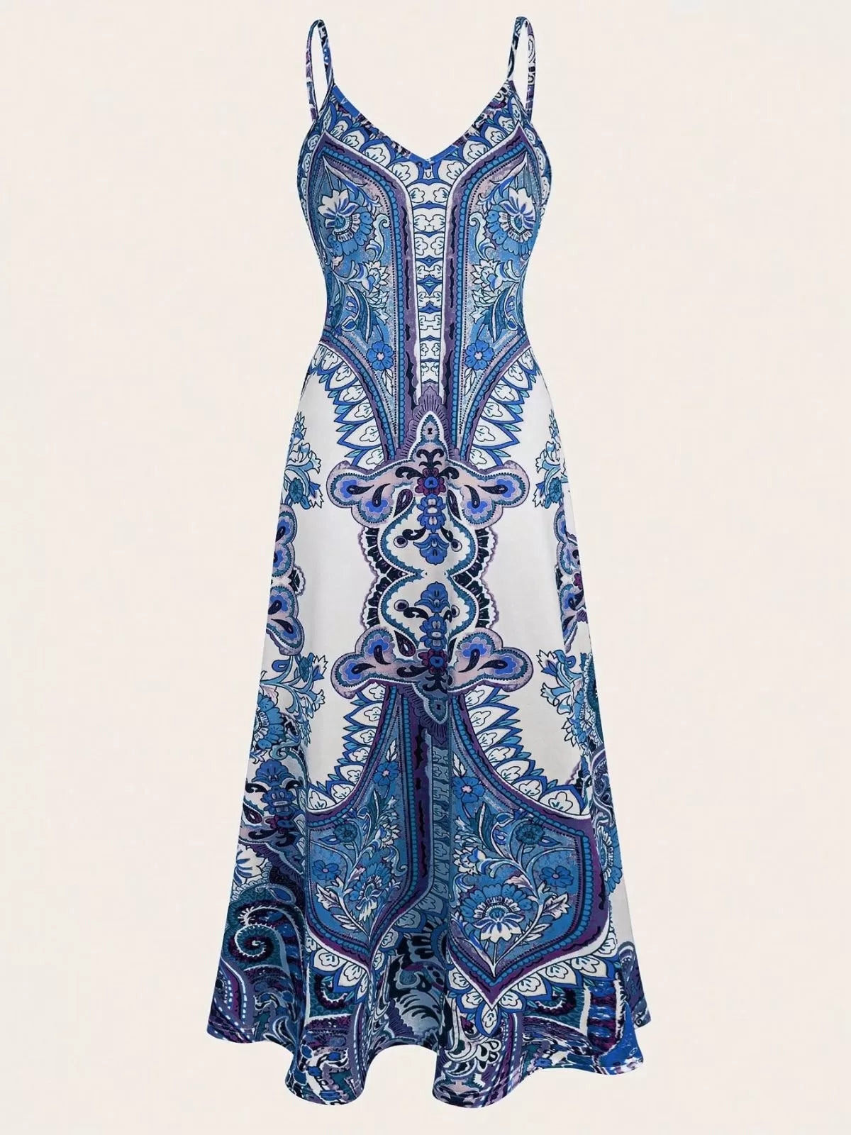 Floral Boho Backless Spaghetti Strap A-line Dress for Beach Holiday Vacation