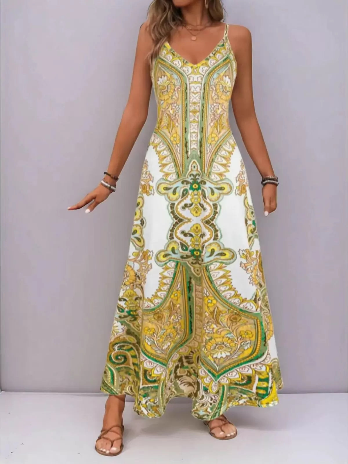 Floral Boho Backless Spaghetti Strap A-line Dress for Beach Holiday Vacation