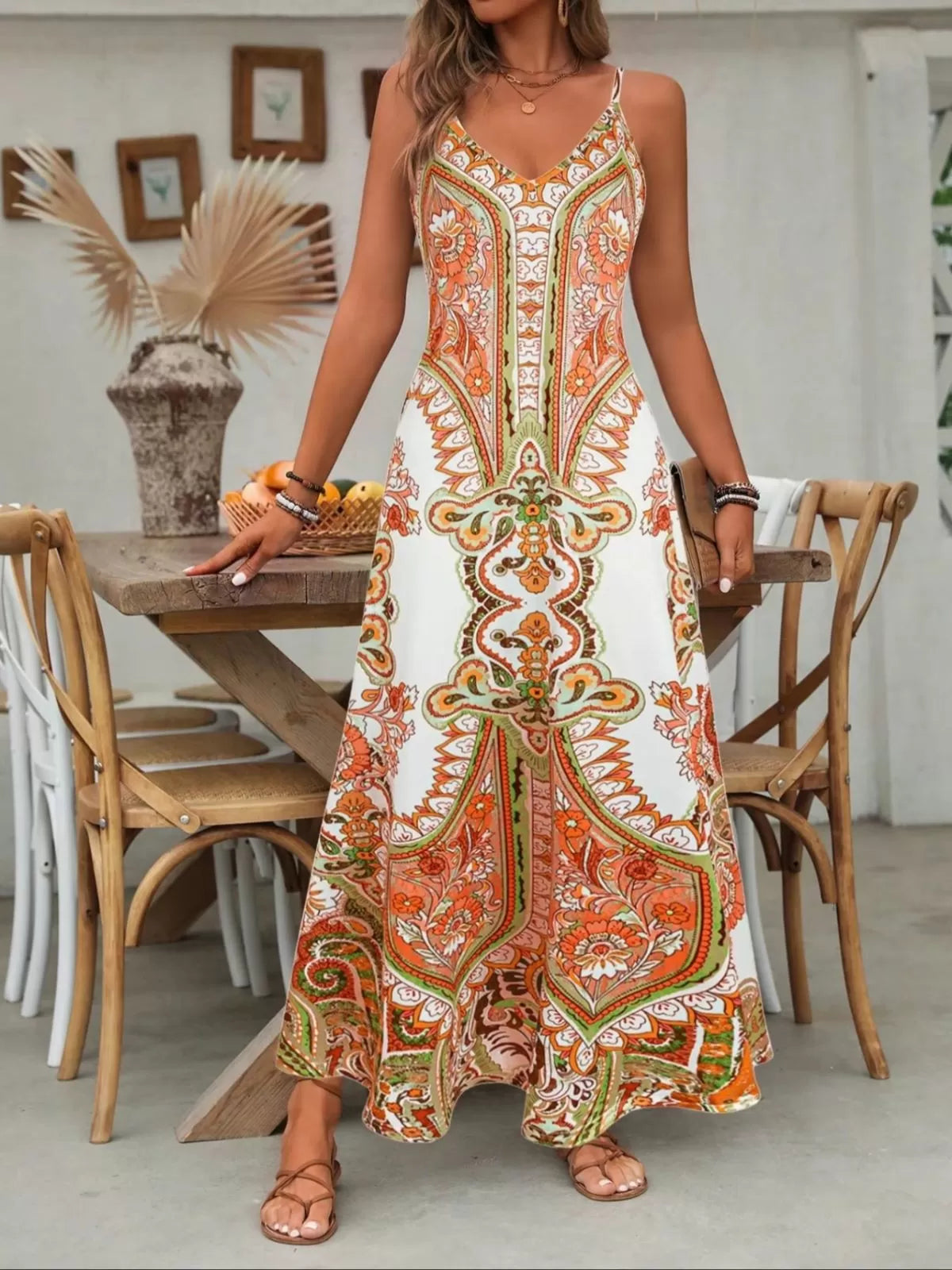 Floral Boho Backless Spaghetti Strap A-line Dress for Beach Holiday Vacation