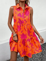 Floral Button Lapel A-line Dress