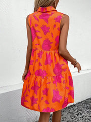 Floral Button Lapel A-line Dress