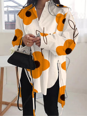 Floral Button Lapel Regular Sleeve Long Sleeve Blouse
