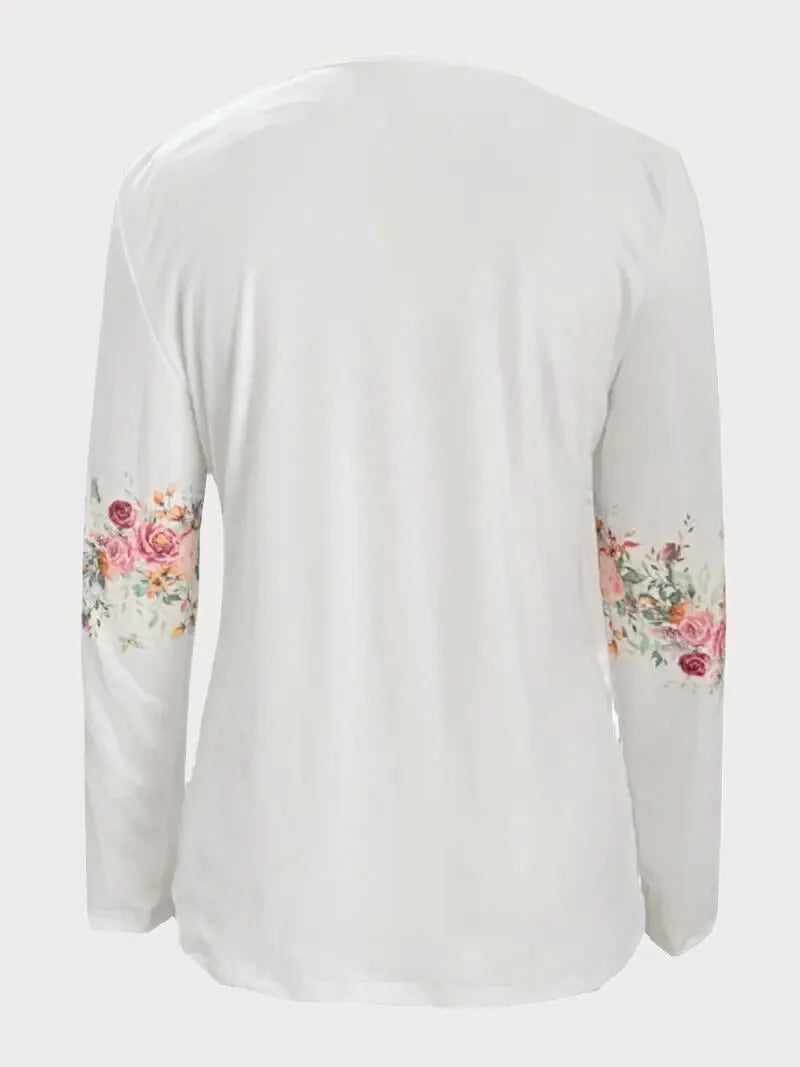 Floral Button Round Neck T-shirt