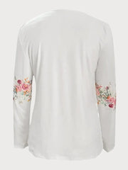 Floral Button Round Neck T-shirt