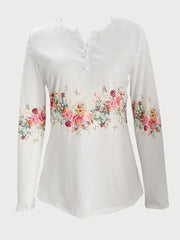 Floral Button Round Neck T-shirt