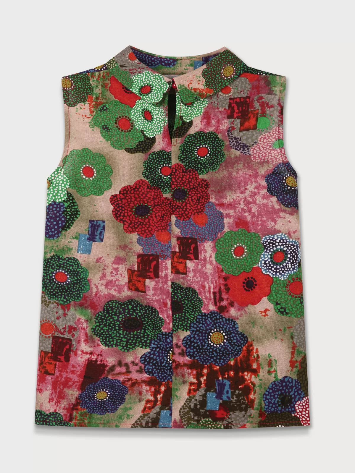 Floral Button Round Neck Tank