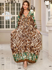 Floral Bohemian Deep V Neck Batwing Kaftan Dress for Beach Vacation Holiday