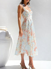 Floral Elegant Holiday Bow Suspender A-line Dress