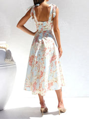Floral Elegant Holiday Bow Suspender A-line Dress