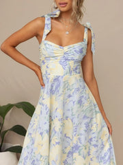 Floral Elegant Holiday Bow Suspender A-line Dress