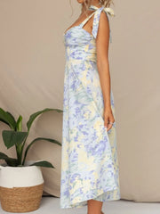 Floral Elegant Holiday Bow Suspender A-line Dress