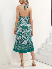 Floral Elegant Lace-up Halter A-line Dress