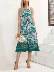 Floral Elegant Lace-up Halter A-line Dress