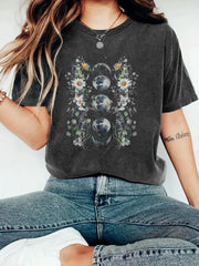 Painted Flower Round Neck Painted Daisies Lavender Bohemian T-shirt
