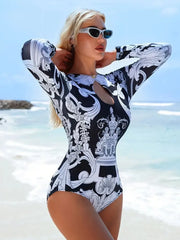 Baroque Print Hollow Out One-piece 