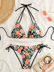 Tropical Knot Fabric Halter Bikini