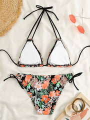 Tropical Knot Fabric Halter Bikini
