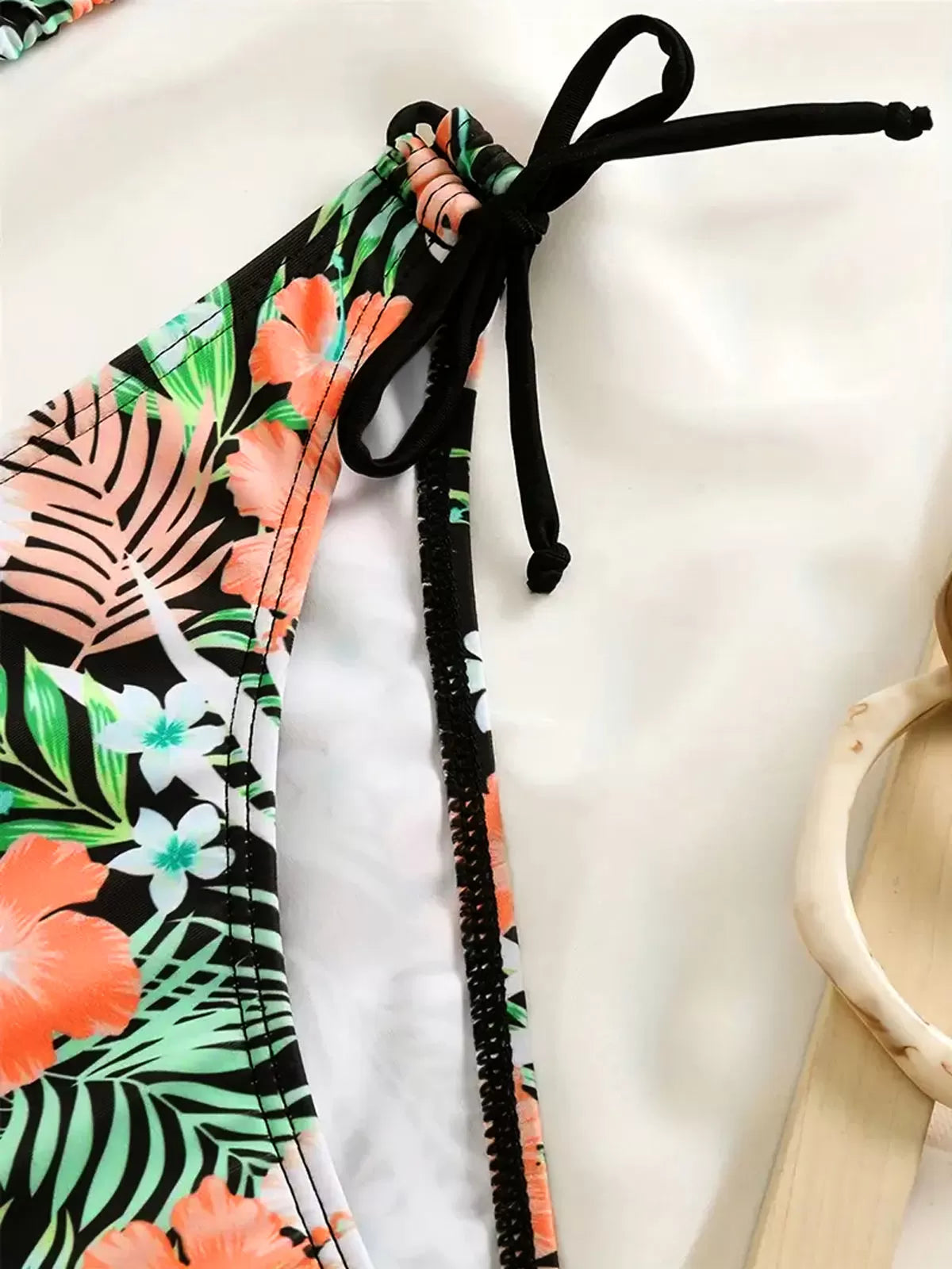 Tropical Knot Fabric Halter Bikini