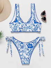 Floral Lace-up High Rise V-neck Bikini