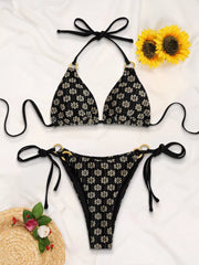 Floral Lace-up High Rise Halter Bikini