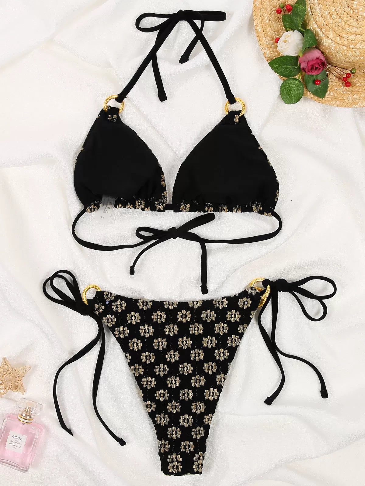 Floral Lace-up High Rise Halter Bikini