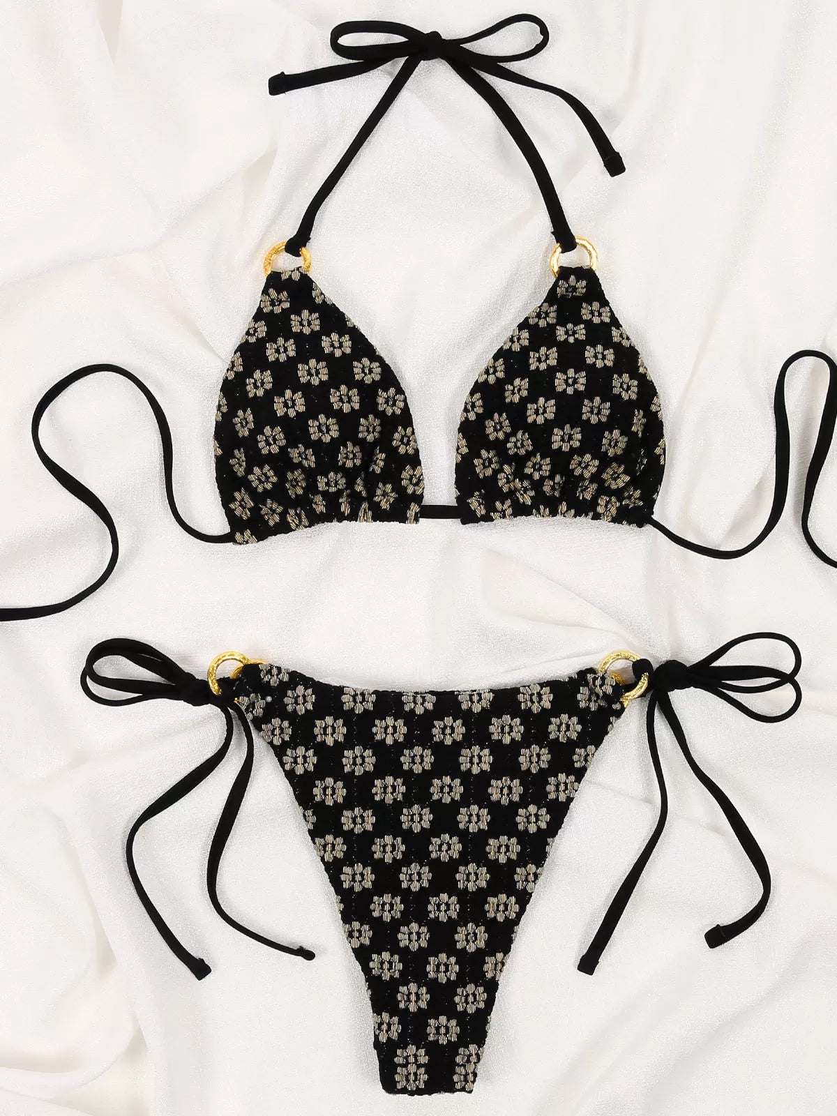 Floral Lace-up High Rise Halter Bikini