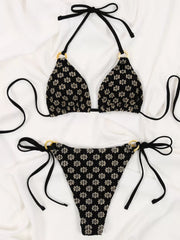 Floral Lace-up High Rise Halter Bikini