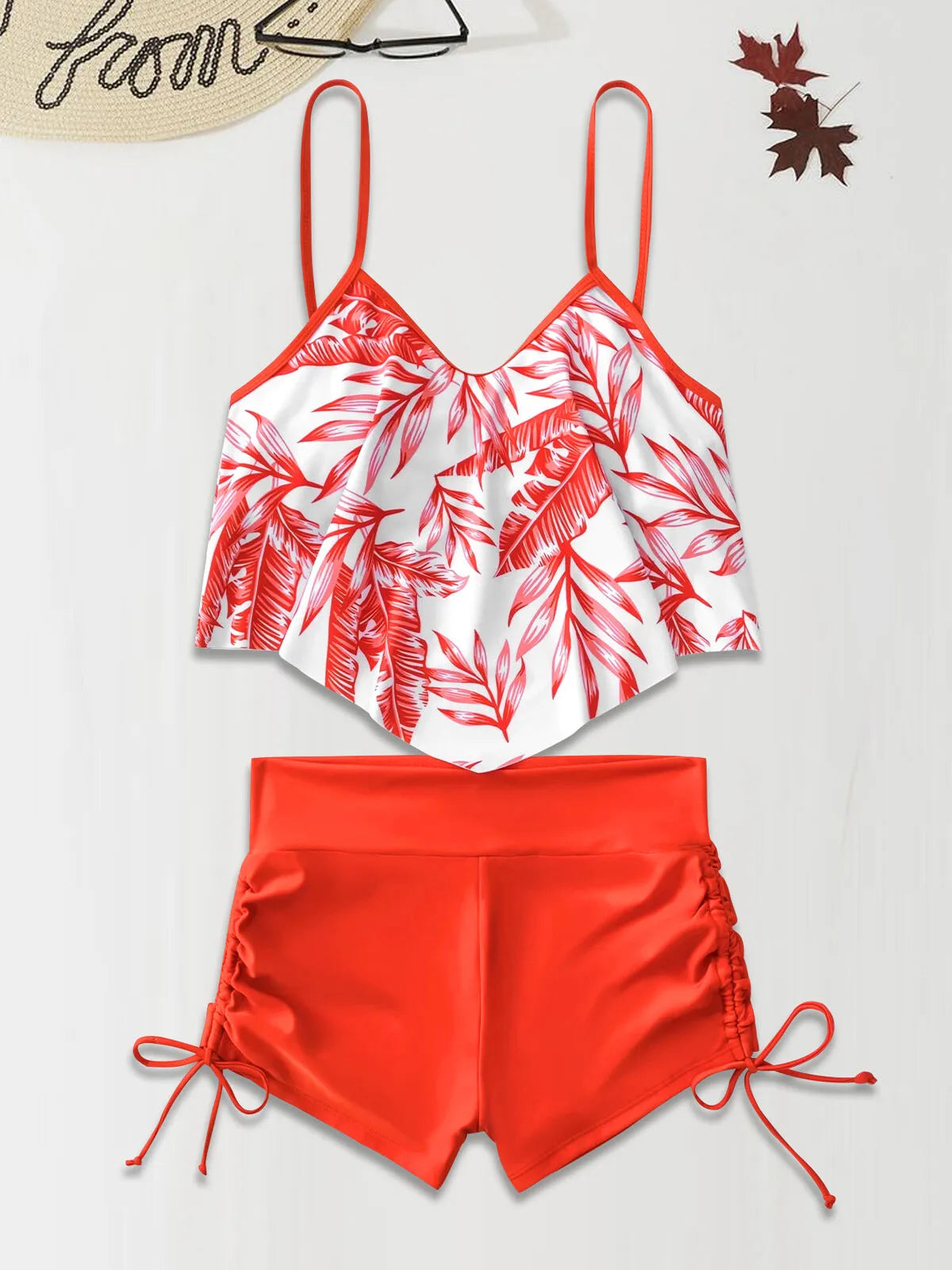 Floral Lace-up High Rise Spaghetti Strap Tankini