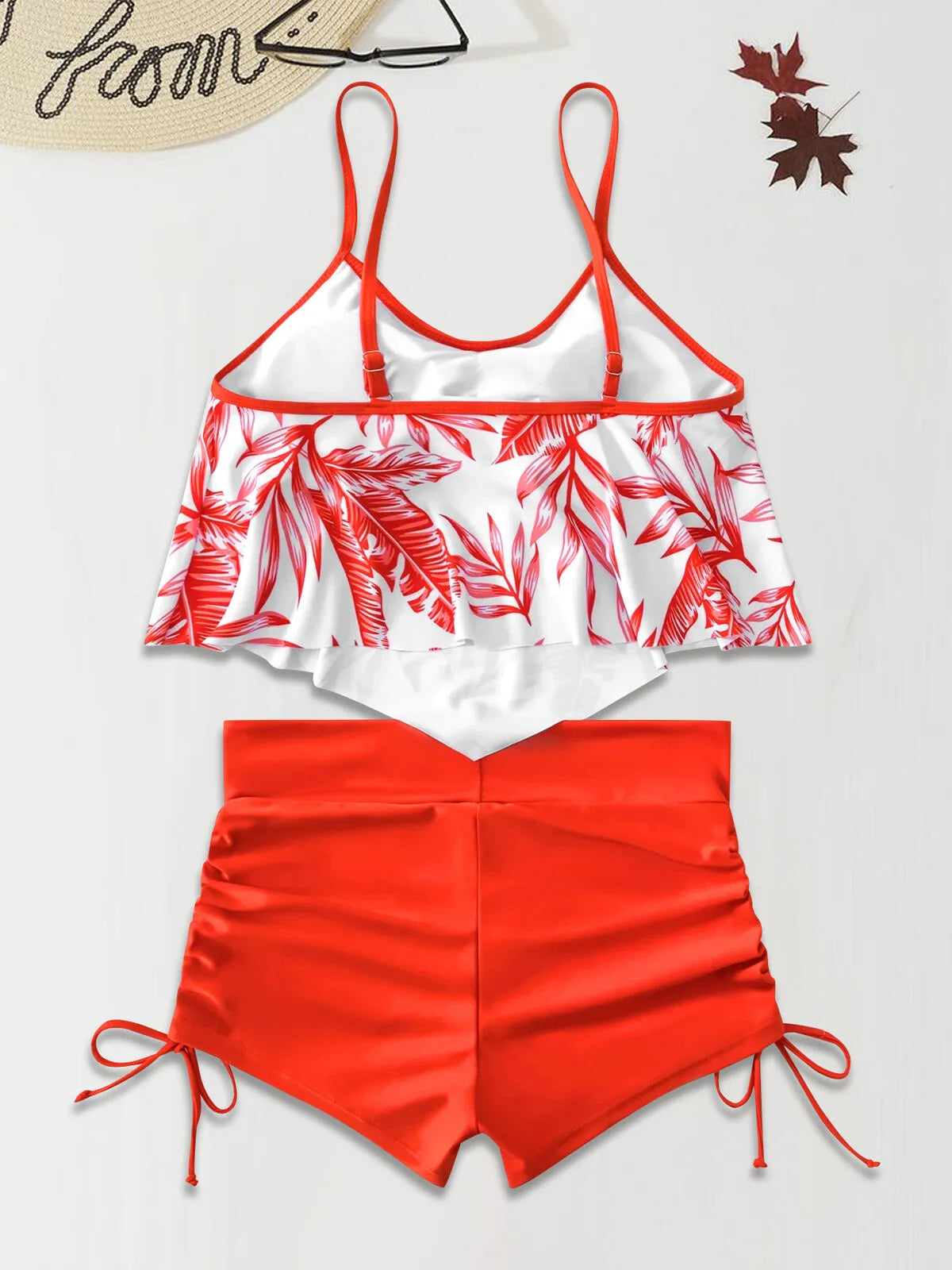 Floral Lace-up High Rise Spaghetti Strap Tankini