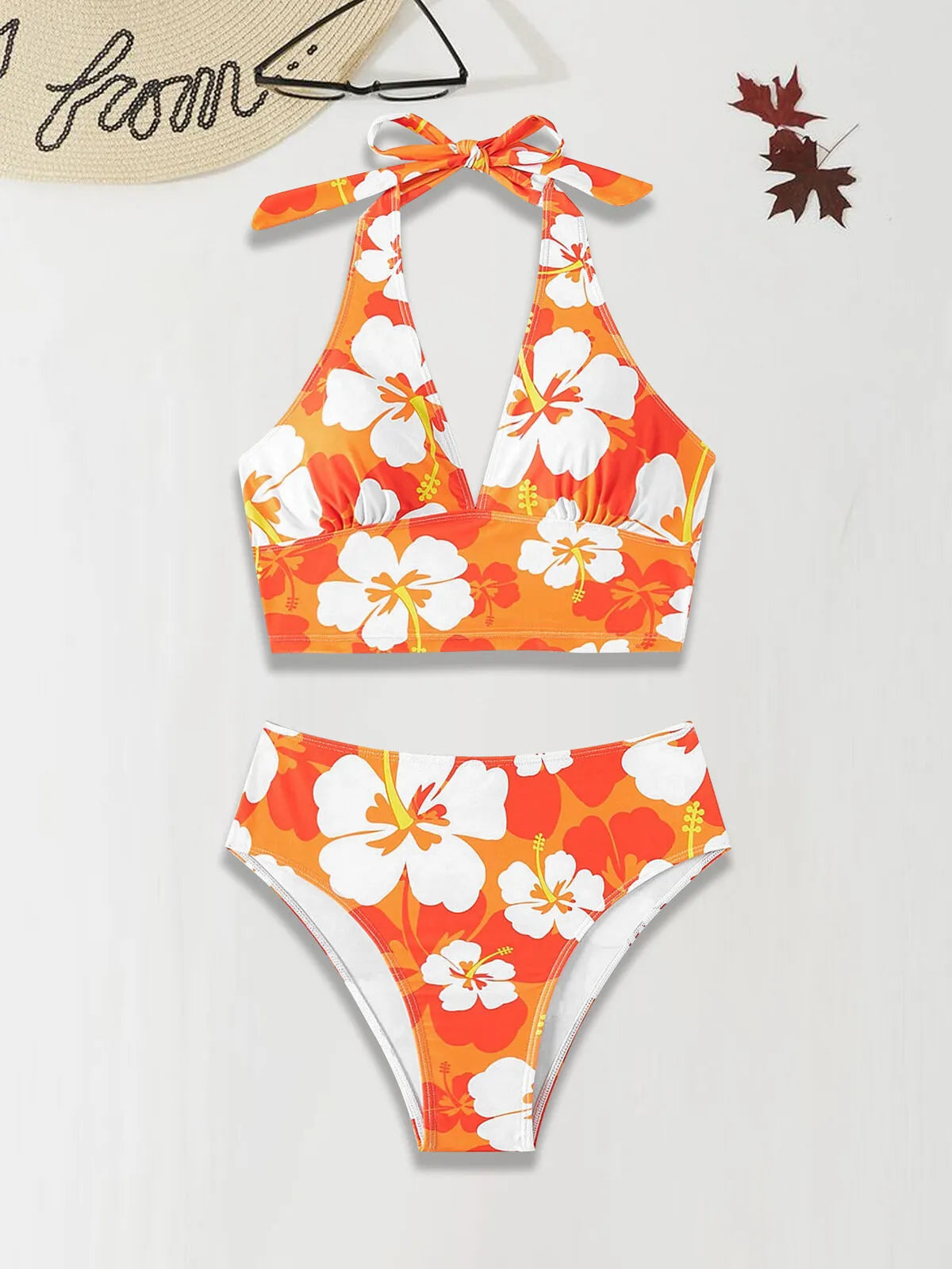 Floral Lace-up High Rise Halter Tankini